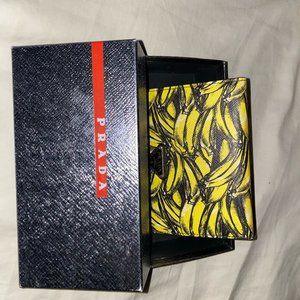 New Prada Leather Black Saffiano Banana Passport/wallet